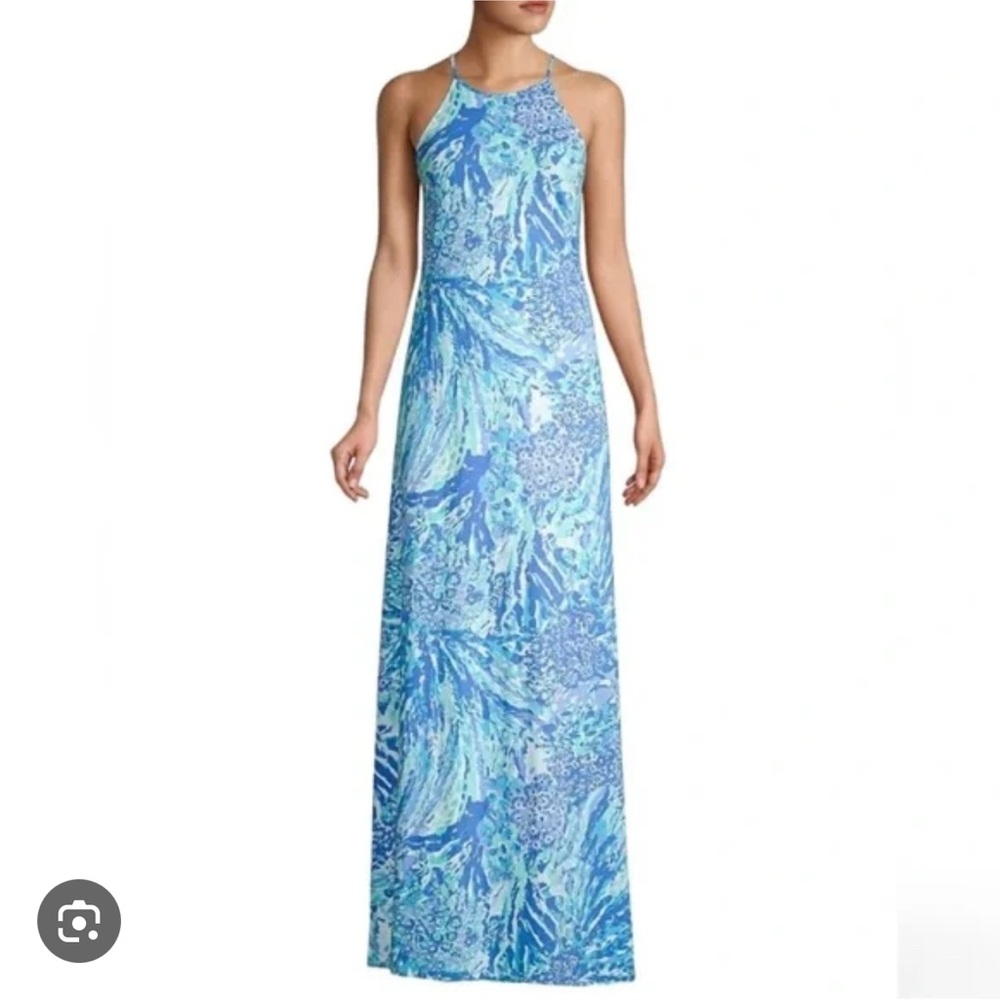 Lilly Pulitzer Blue and White Halter Maxi Sundress